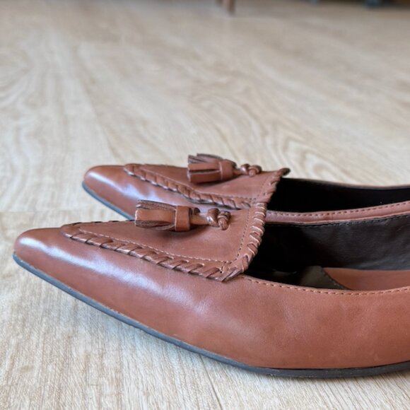 Vintage Eddie Bauer Leather Flats - Pointed-Toe Loafers with Tassels - Sz 8 - - Picture 3 of 10